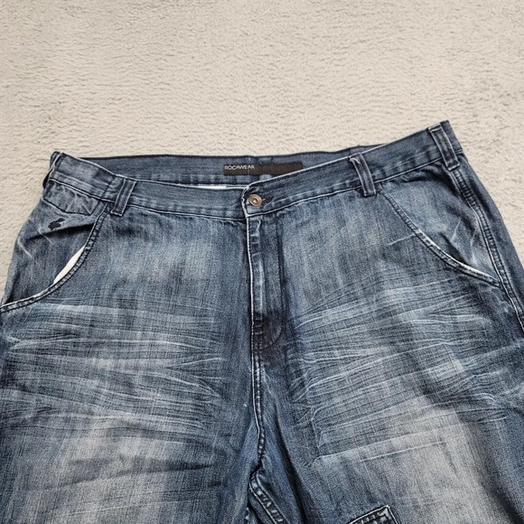 Rocawear Shorts Mens 42 Blue Denim Baggy 90s Y2k Hip Hop Distressed Casual Skate - Picture 2 of 15
